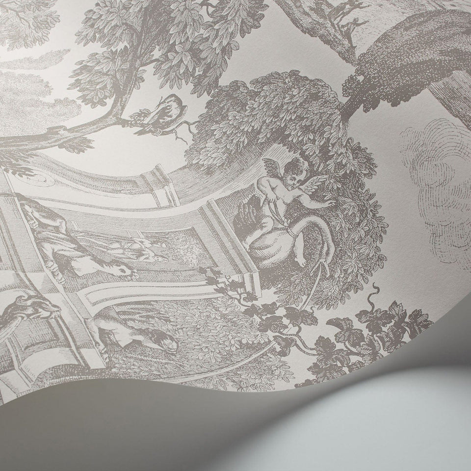 Versailles wallpaper by Cole & Son in Soot and Snow, curved wallpaper detail