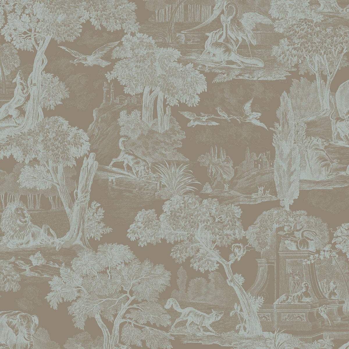 Versailles wallpaper by Cole & Son in Seafoam on Soot, 99/15063