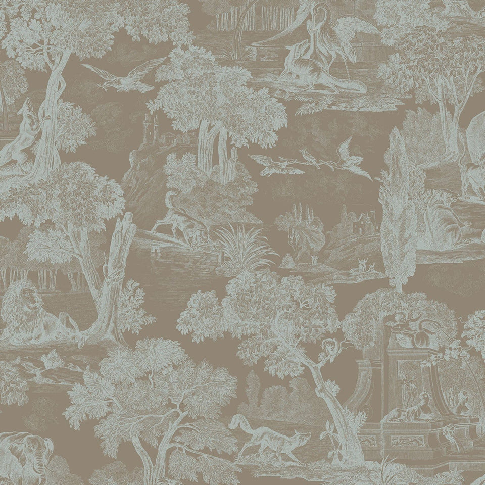Versailles wallpaper by Cole & Son in Seafoam on Soot, 99/15063