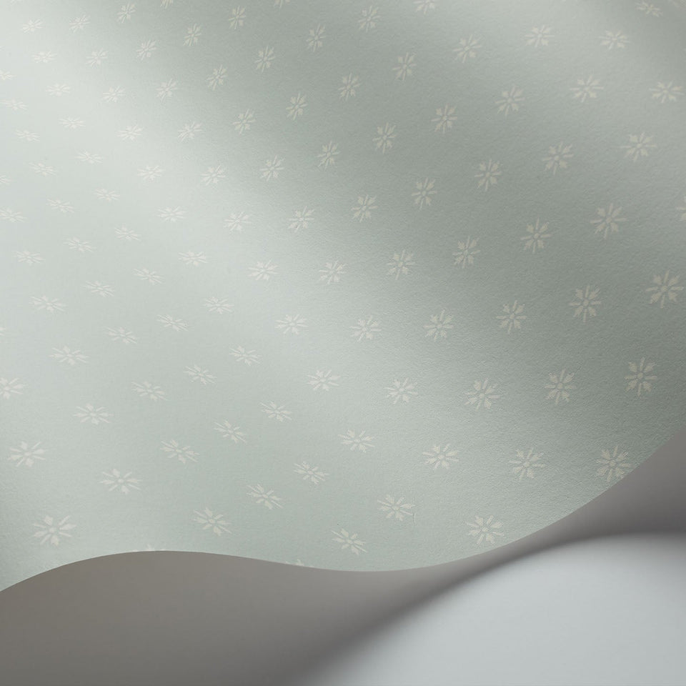 Victorian Star wallpaper by Cole & Son in Duck Egg, curved wallpaper detail