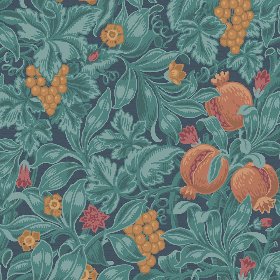 Cole & Son Vines of Pomona wallpaper in Burnt Orange & Teal on Petrol