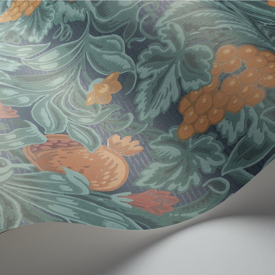 Cole & Son Vines of Pomona wallpaper in Burnt Orange & Teal on Petrol detail
