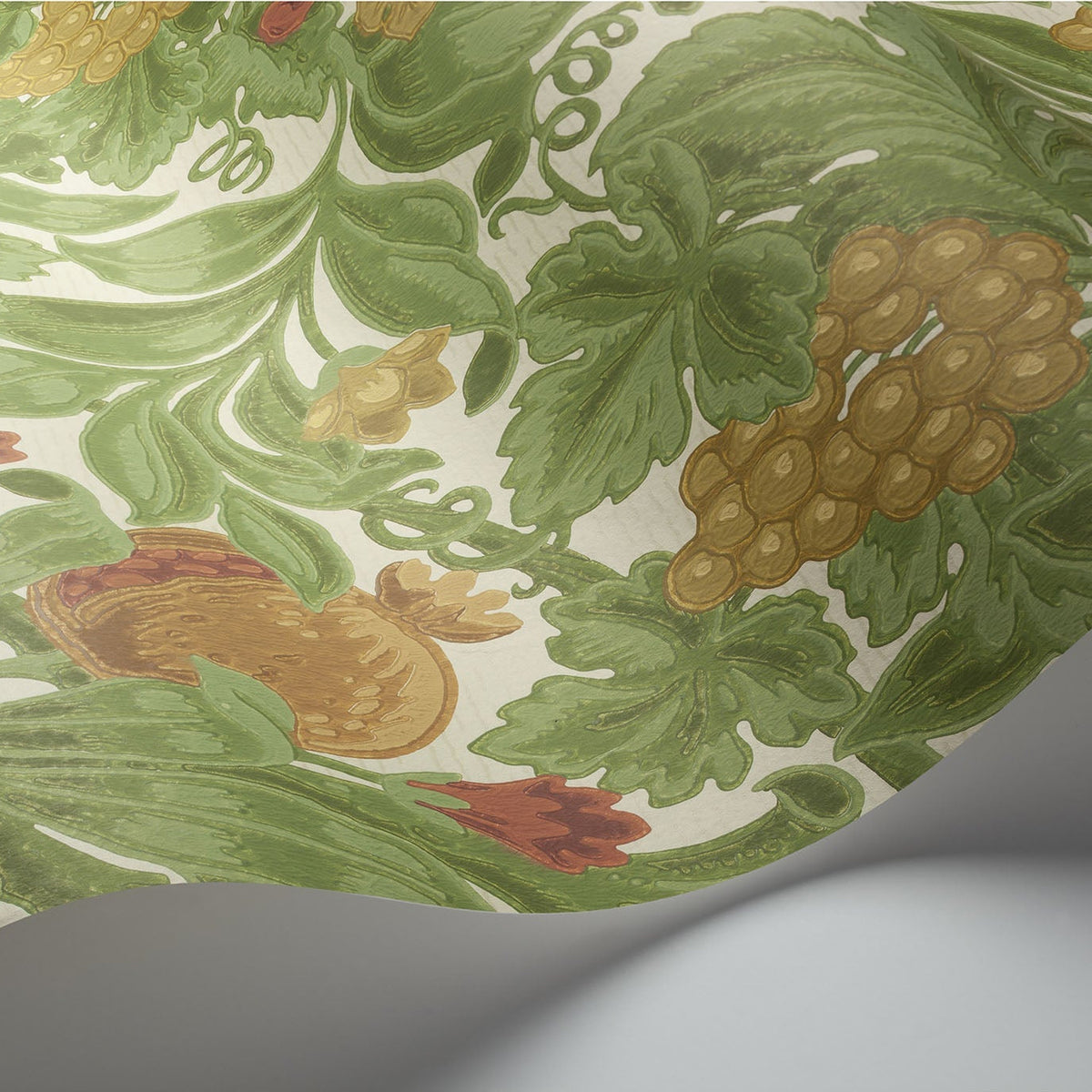Cole & Son Vines of Pomona wallpaper in Ochre & Olive Green on Cream detail