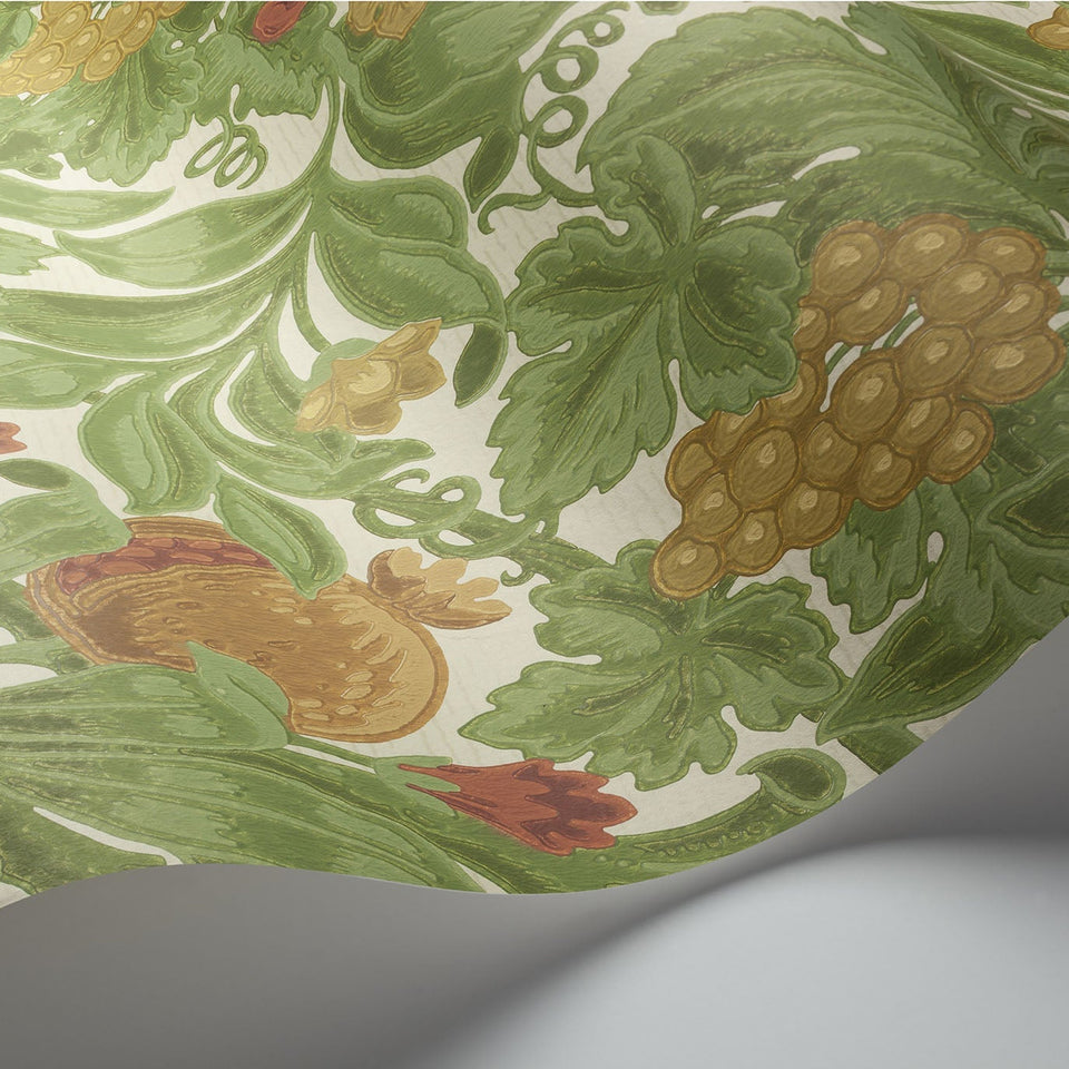 Cole & Son Vines of Pomona wallpaper in Ochre & Olive Green on Cream detail