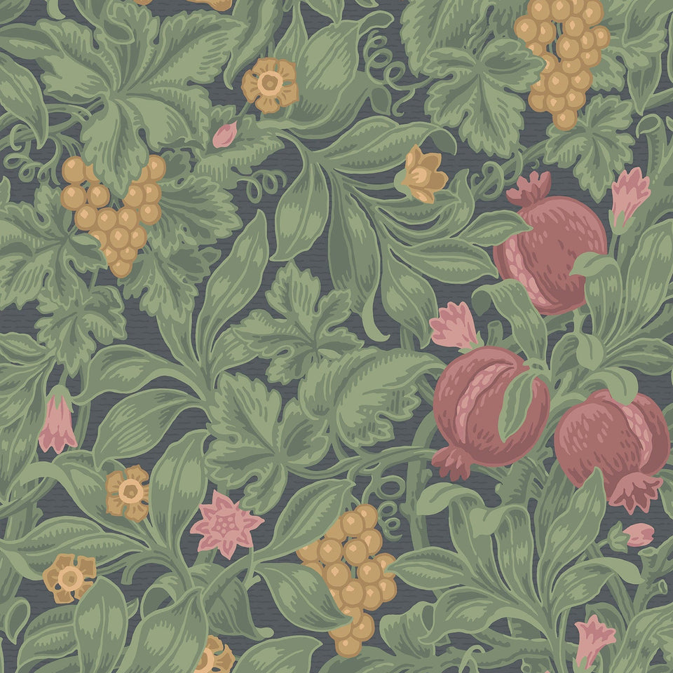 Cole & Son Vines of Pomona wallpaper in Crimson & Olive on Charcoal