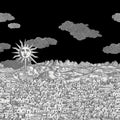 Cole & Son Fornasetti Vista Mediterranea in Charcoal Sky mural detail