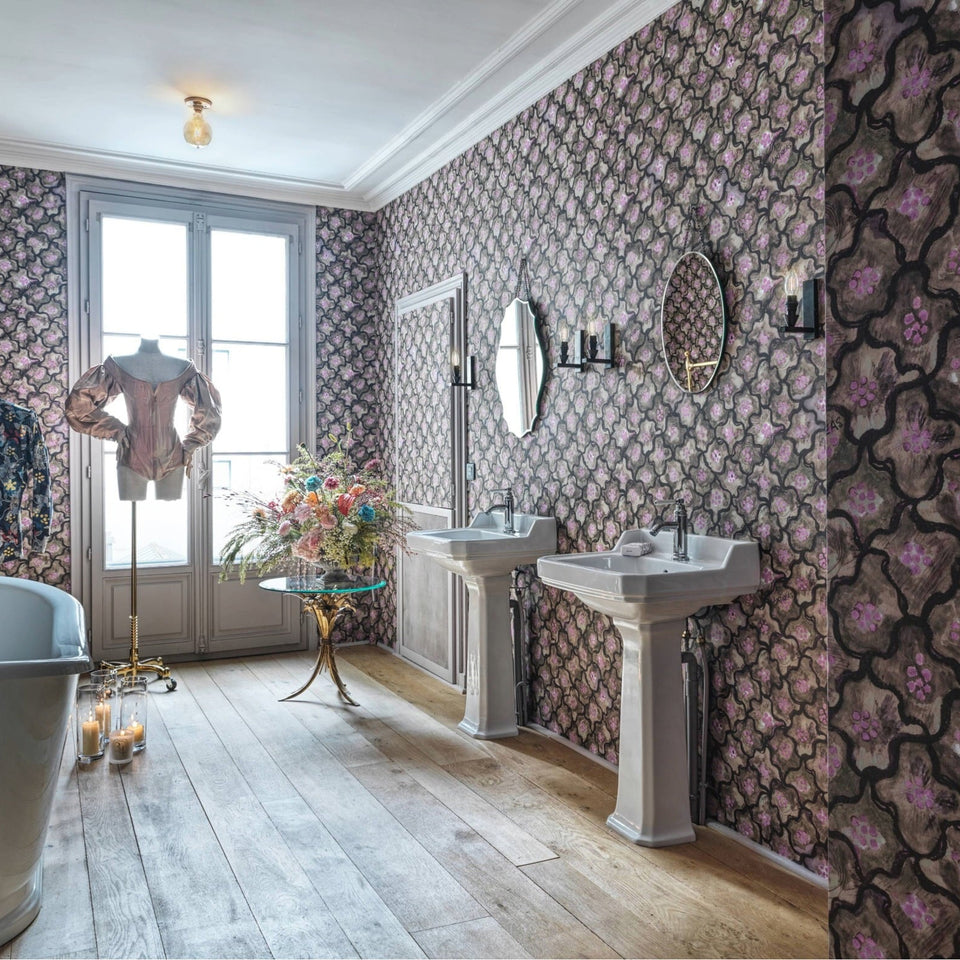 Cole & Son Vivienne Love Andreas wallpaper in Moss & Thistle room setting