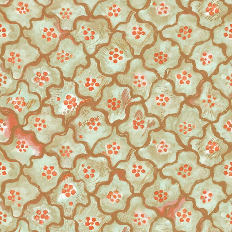 Cole & Son Vivienne Love Andreas wallpaper in Mint & Tangerine