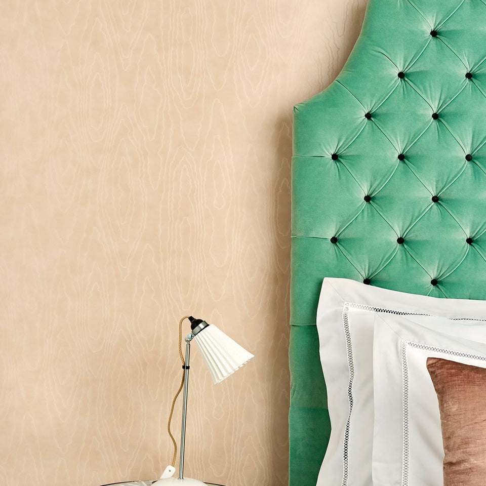 Cole & Son Watered Silk wallpaper in Mica Plaster Pink room setting