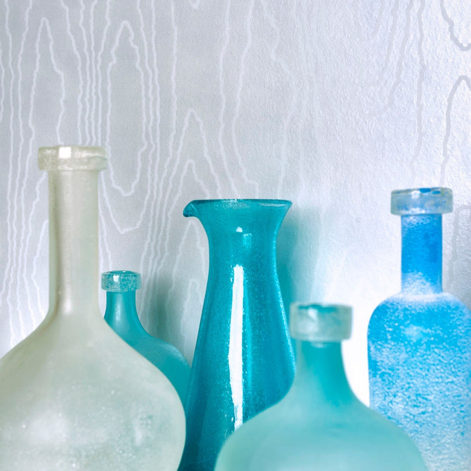 Cole & Son Watered Silk wallpaper in Mica Powder Blue room setting