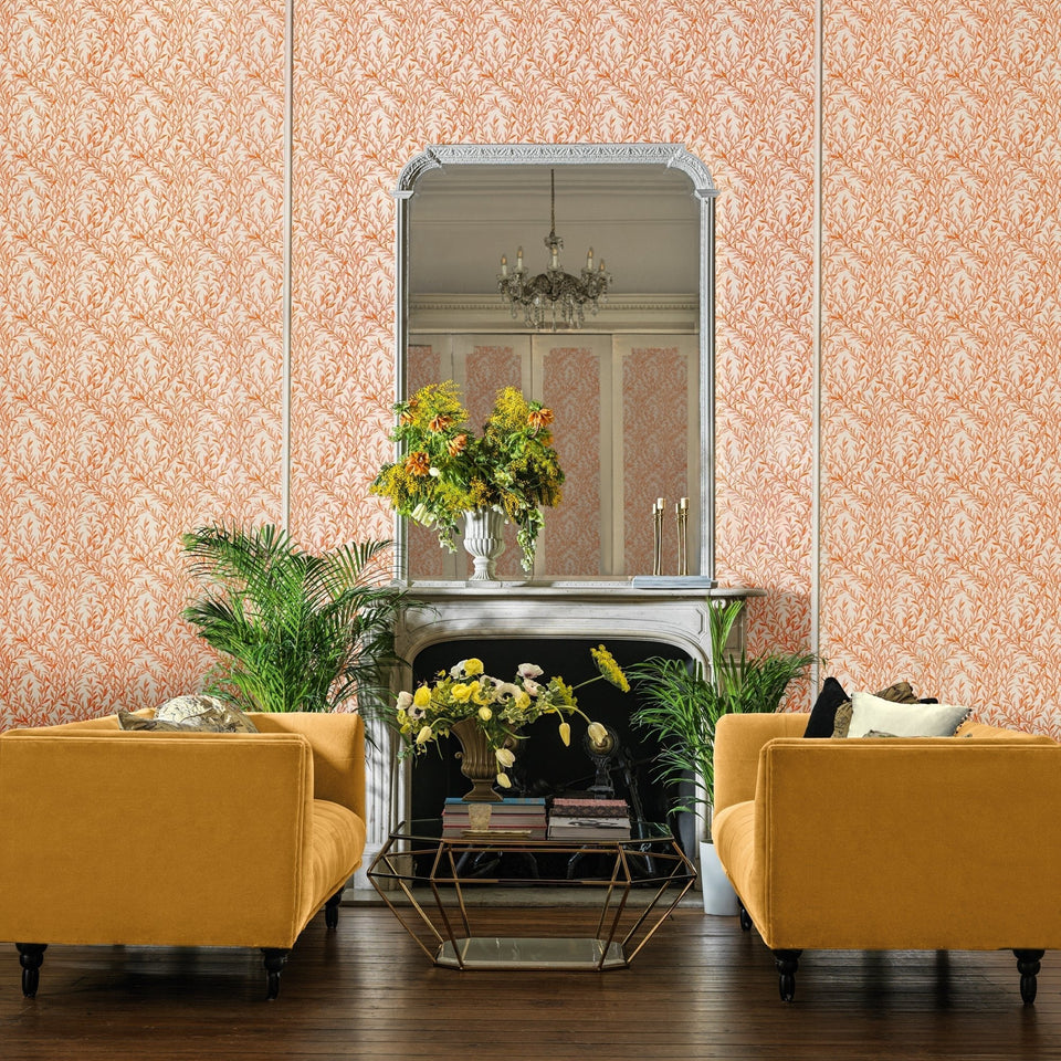 Cole & Son Willow Branch wallpaper in Tangerine on Cream room setting