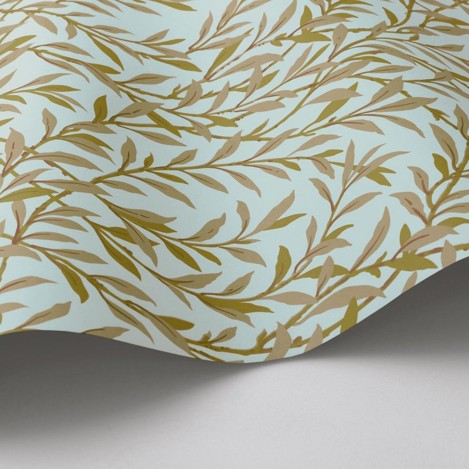 Cole & Son Willow Branch wallpaper in Olive on Teal detail