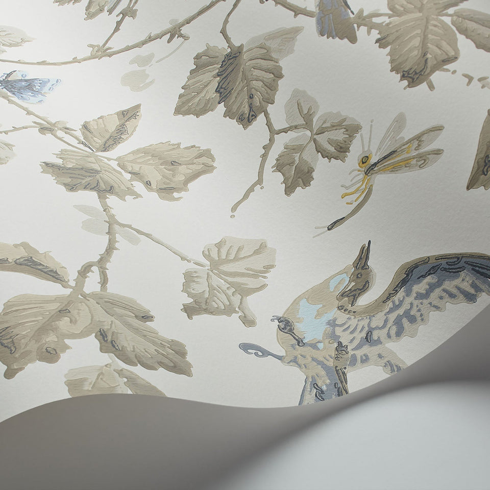 Cole & Son Winter Birds wallpaper in Yellow & Stone on White detail