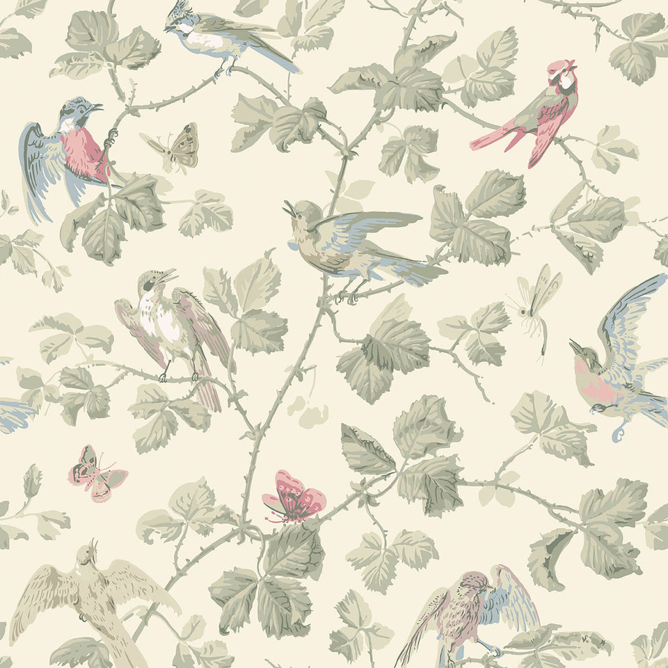 Cole & Son Winter Birds wallpaper in Rose & Old Olive on Cream