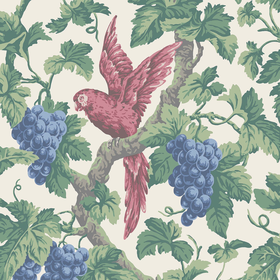 Cole & Son Woodvale Orchard wallpaper in Rose, Hyacinth & Forest on Parchment — pattern detail