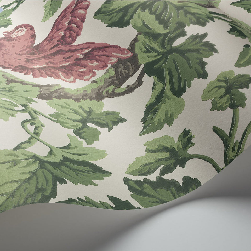 Cole & Son Woodvale Orchard wallpaper in Rose, Hyacinth & Forest on Parchment — wallpaper detail