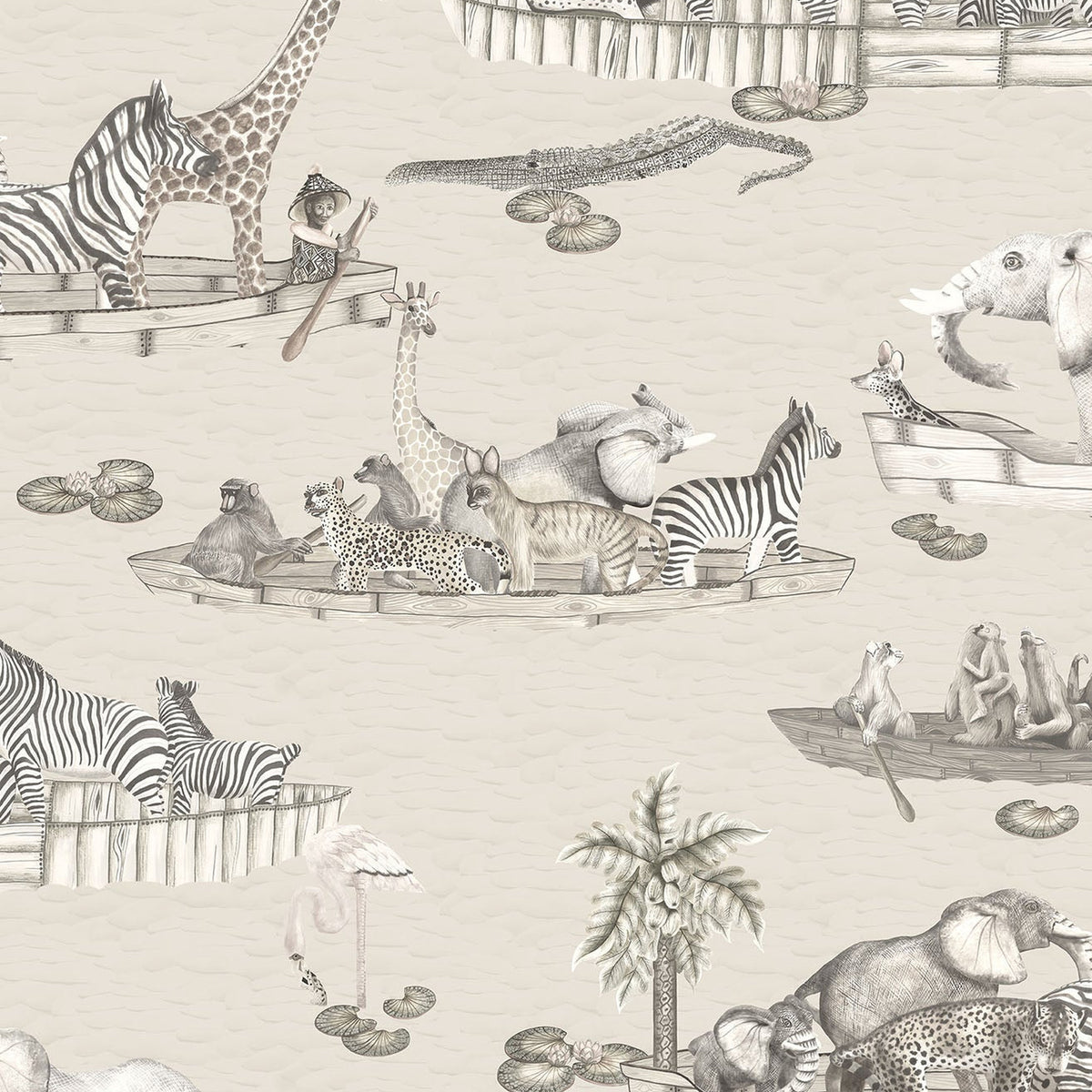 Cole & Son Zambezi wallpaper in Soot on Stone — pattern detail
