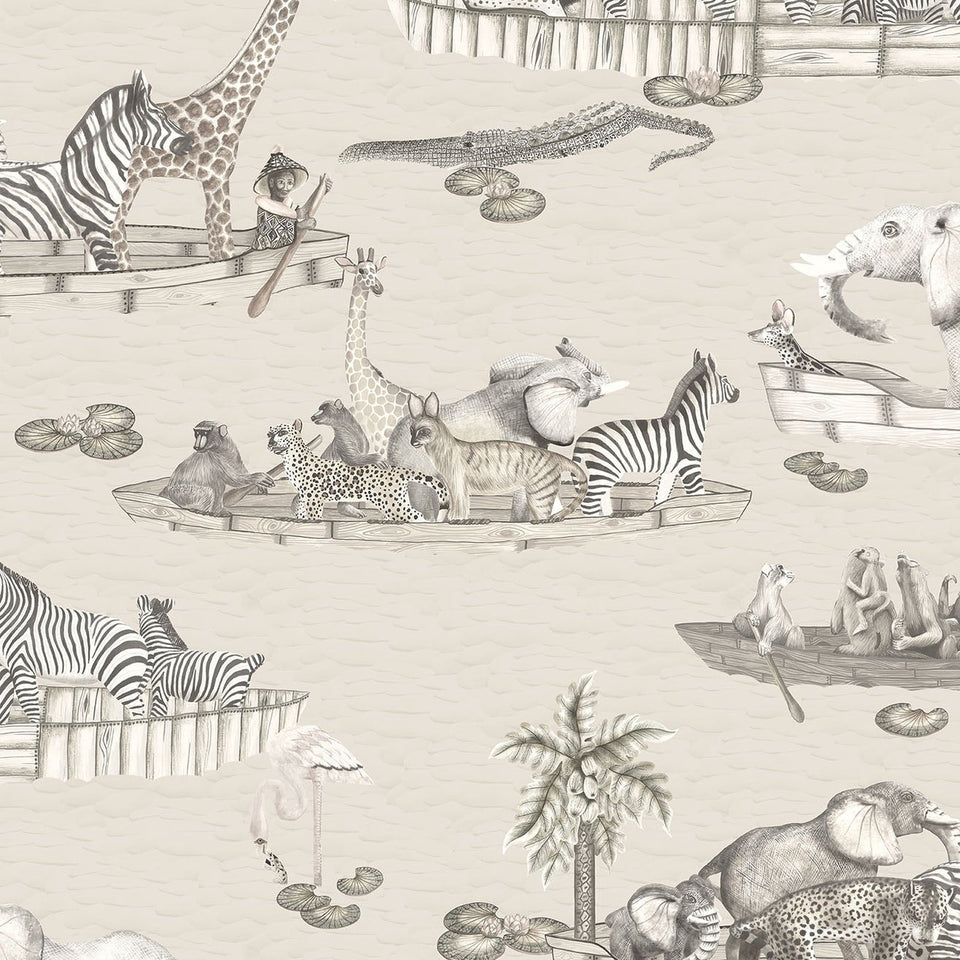 Cole & Son Zambezi wallpaper in Soot on Stone — pattern detail
