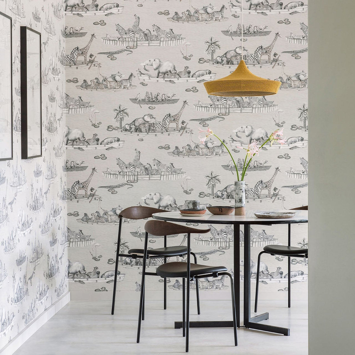 Cole & Son Zambezi wallpaper in Soot on Stone — room setting