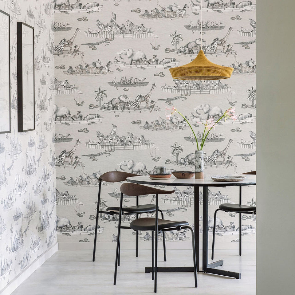 Cole & Son Zambezi wallpaper in Soot on Stone — room setting