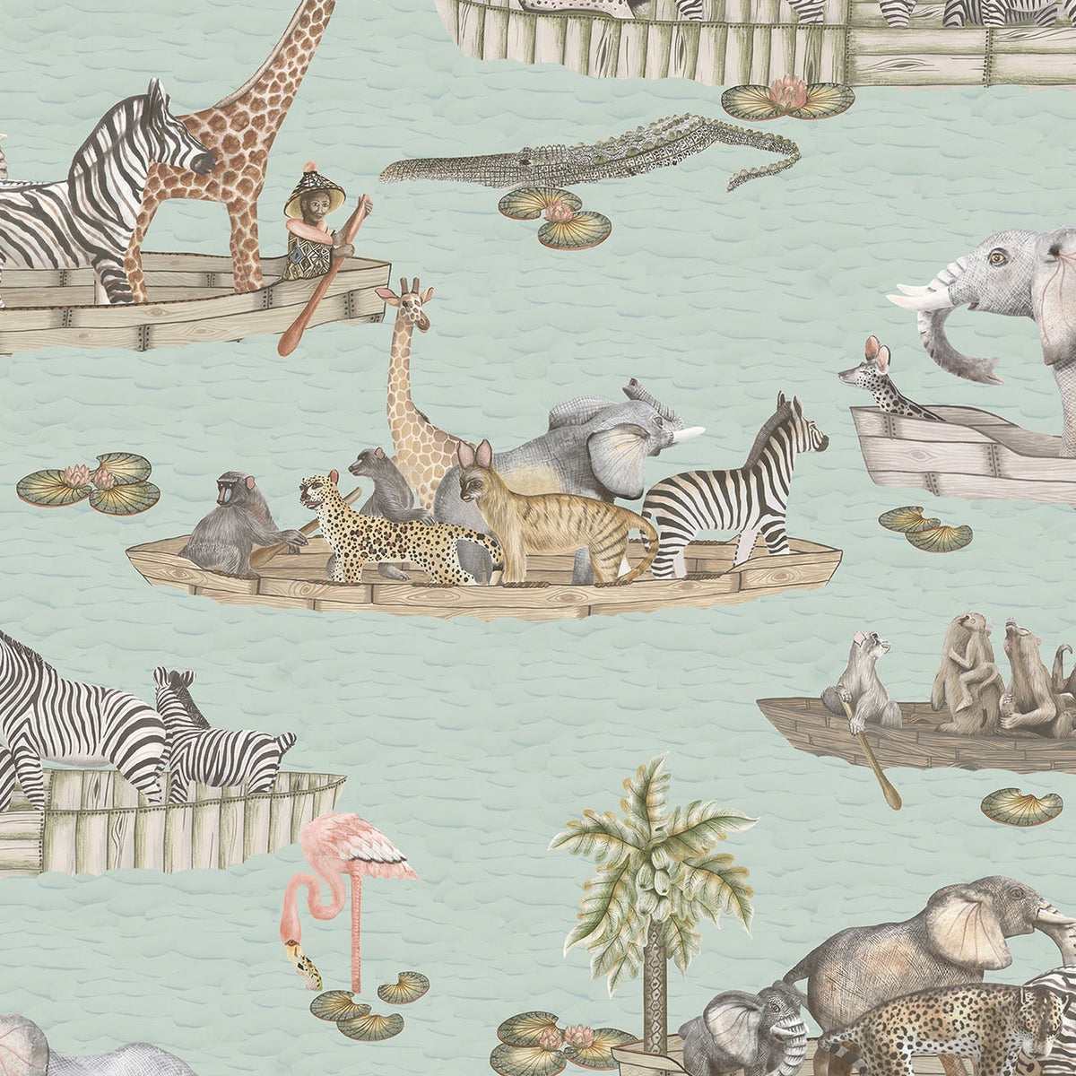 Cole & Son Zambezi wallpaper in Multi on Seafoam — pattern detail