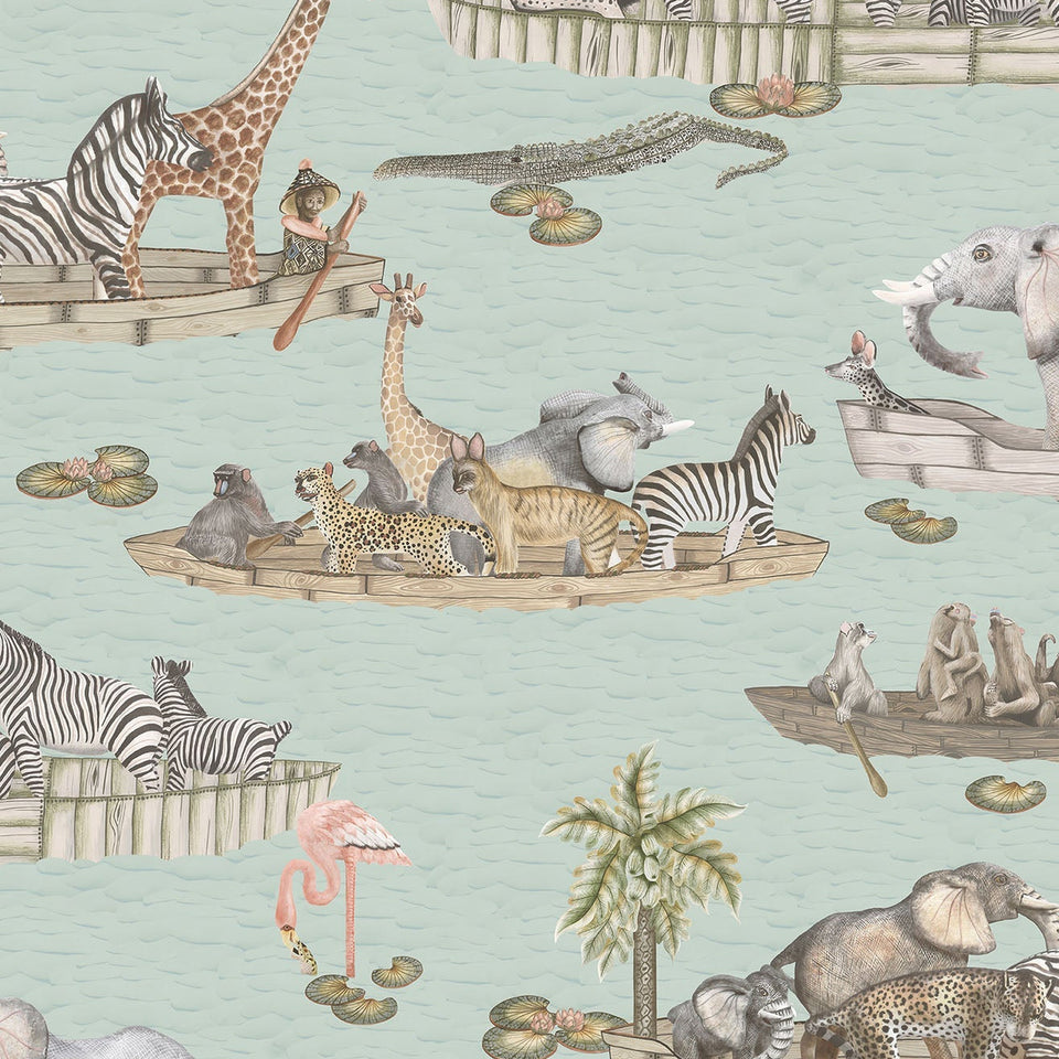 Cole & Son Zambezi wallpaper in Multi on Seafoam — pattern detail