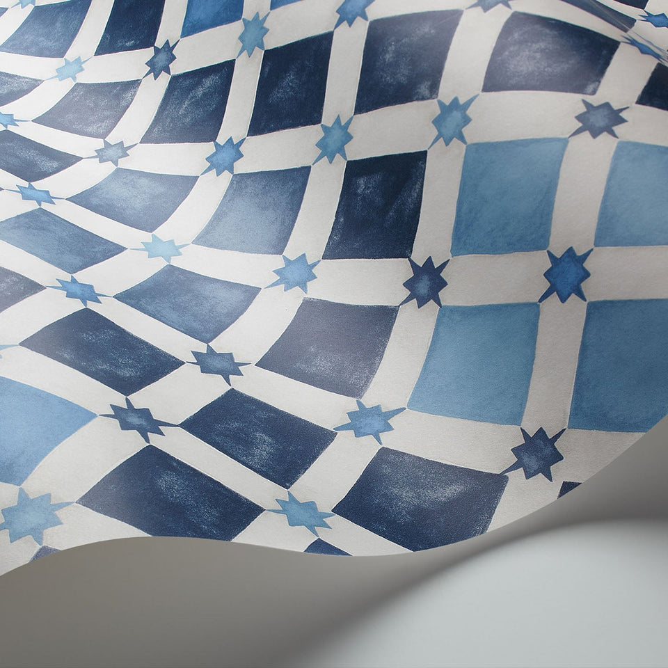 Cole & Son Zellige wallpaper in China Blue & White — wallpaper detail