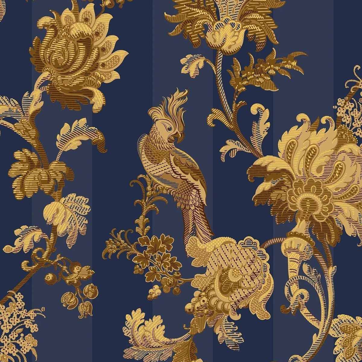 Cole & Son Zerzura wallpaper in Royal Blue & Metallic Gold — pattern detail