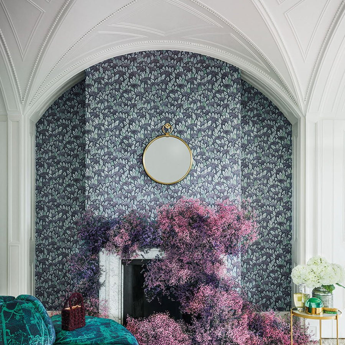 Cole & Son Zulu Terrain wallpaper in Slate & Duck Egg — room setting