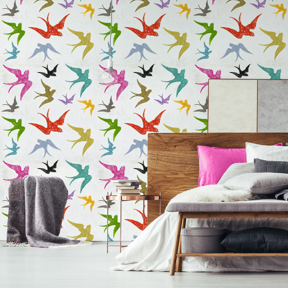 Excuse Me While I Kiss the Sky wallpaper by MINDTHEGAP — room setting showing the wallpaper