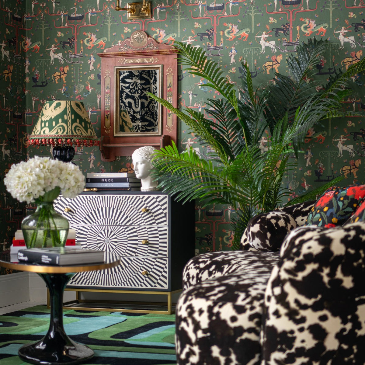 Fairies And Dragons Fir wallpaper by MINDTHEGAP, shown in a furnished interior.