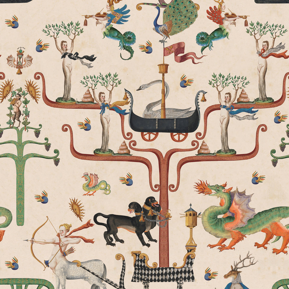 FAIRIES AND DRAGONS wallpaper by MINDTHEGAP, full pattern detail.
