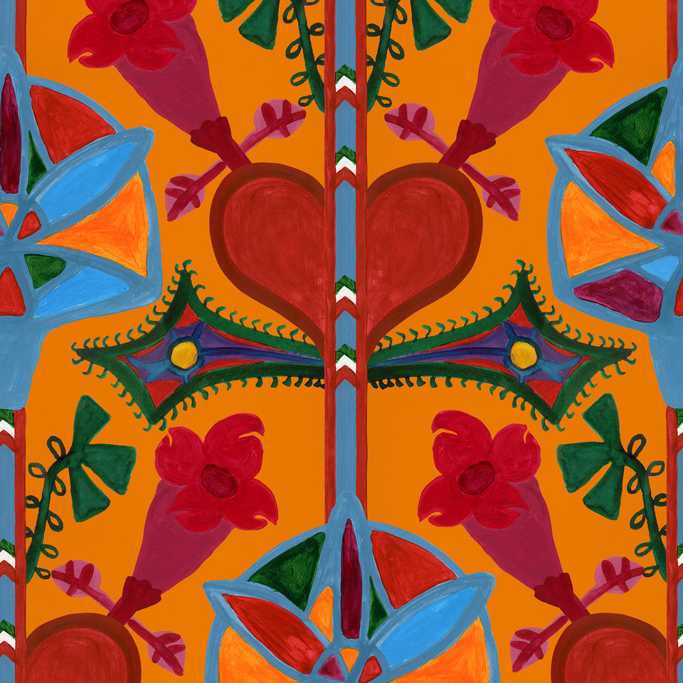 GINGERBREAD Turmeric wallpaper by MINDTHEGAP, full pattern detail.
