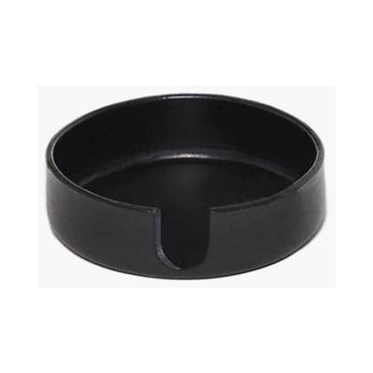Graf Lantz Black Kobon round leather tray showing its sculpted edge