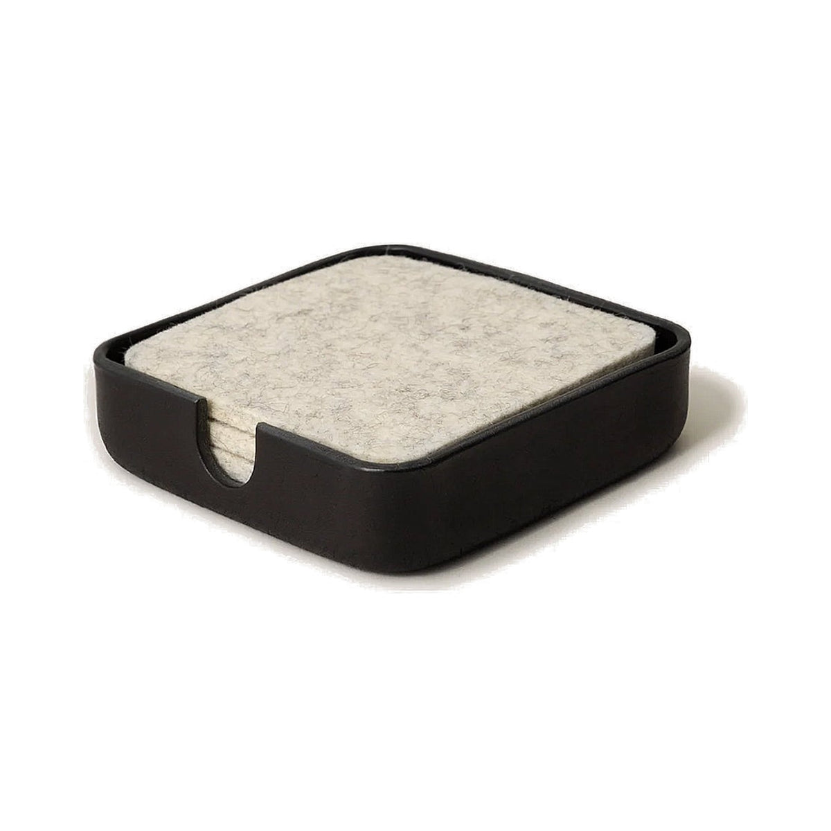 Graf Lantz Black Kobon square leather tray holding light felt coasters