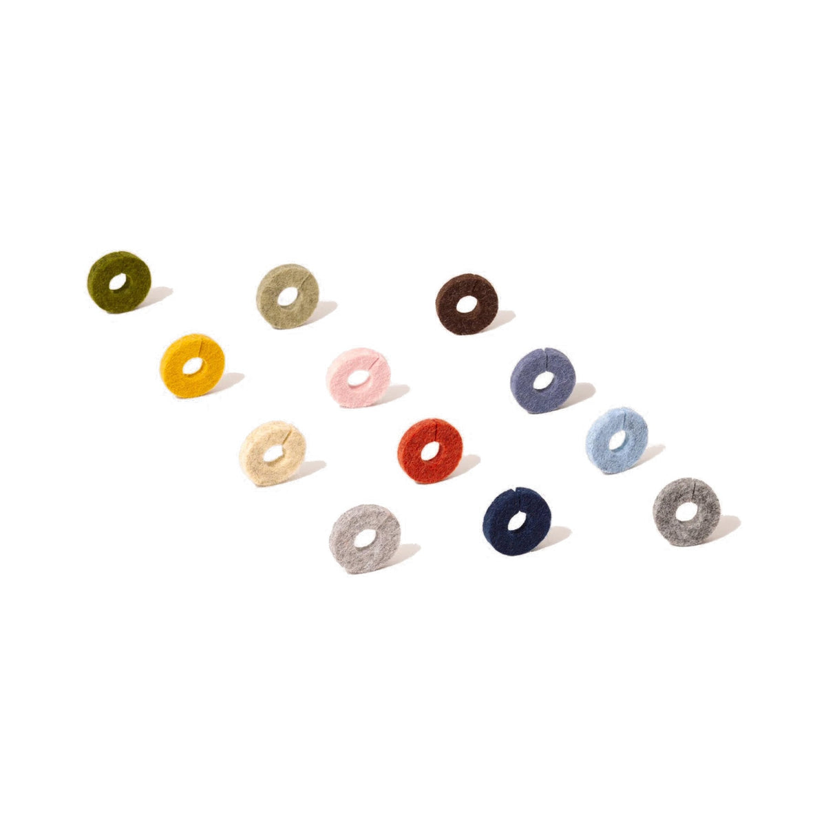 Graf Lantz Twelve round Merino wool Wine-O’s markers in the Ikebana color assortment