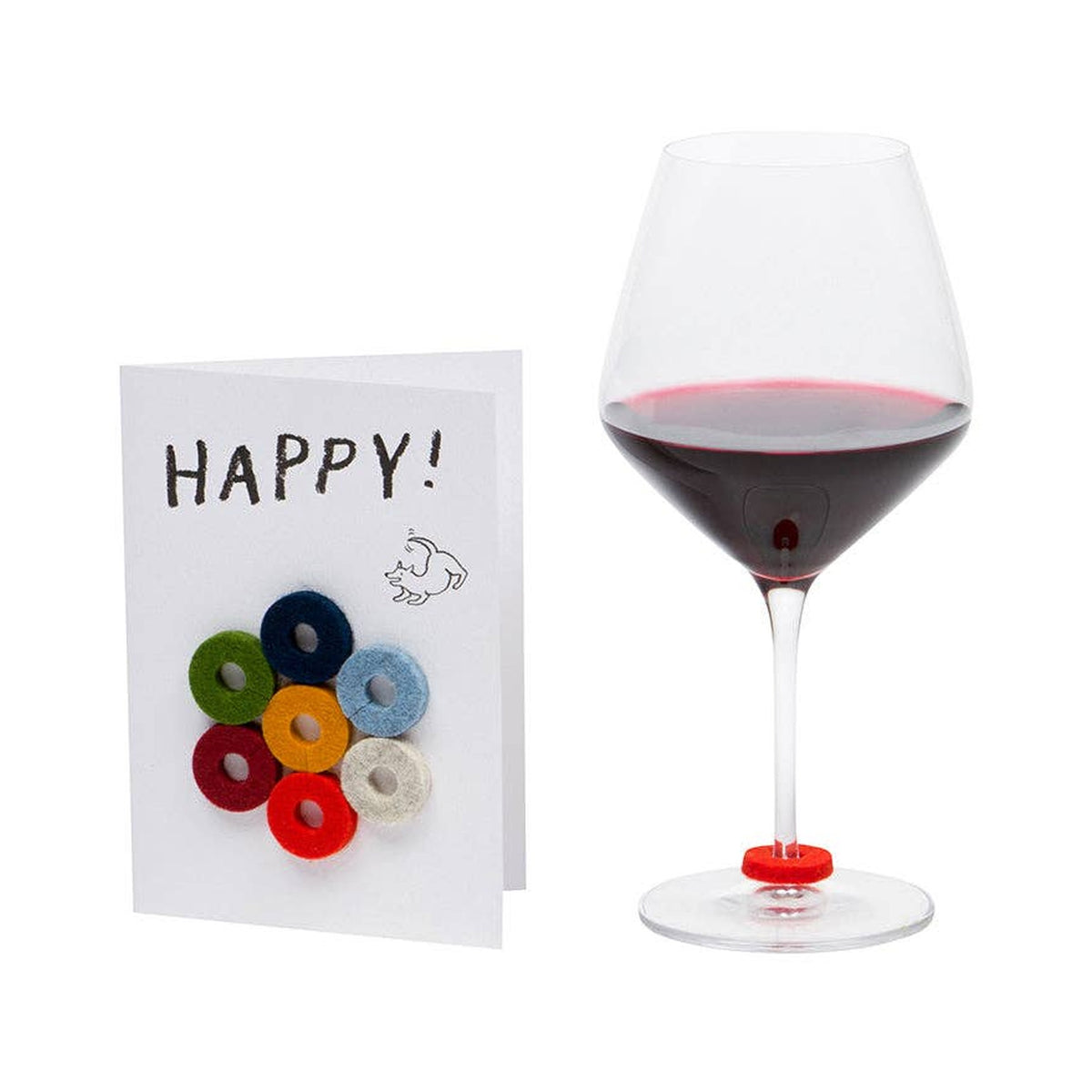 Graf Lantz Happy Wine-Ote’s card beside a wine glass fitted with a red felt marker