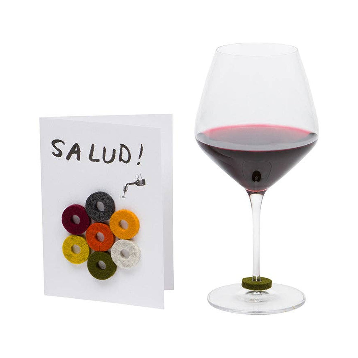 Graf Lantz Salud Wine-Ote’s card beside a wine glass with a green felt marker