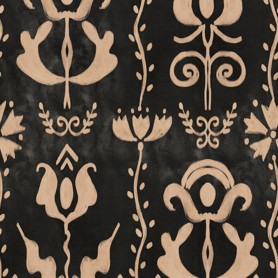 GRANDMA'S STENCIL Anthracite wallpaper by MINDTHEGAP, full pattern detail.