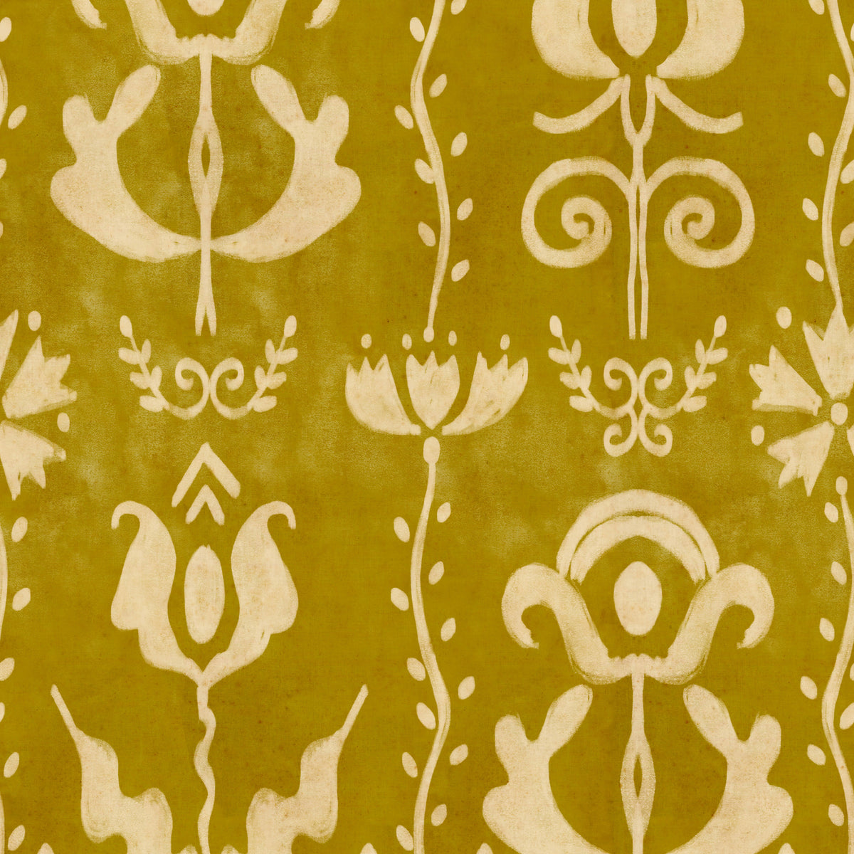 GRANDMA'S STENCIL Mustard wallpaper by MINDTHEGAP, full pattern detail.