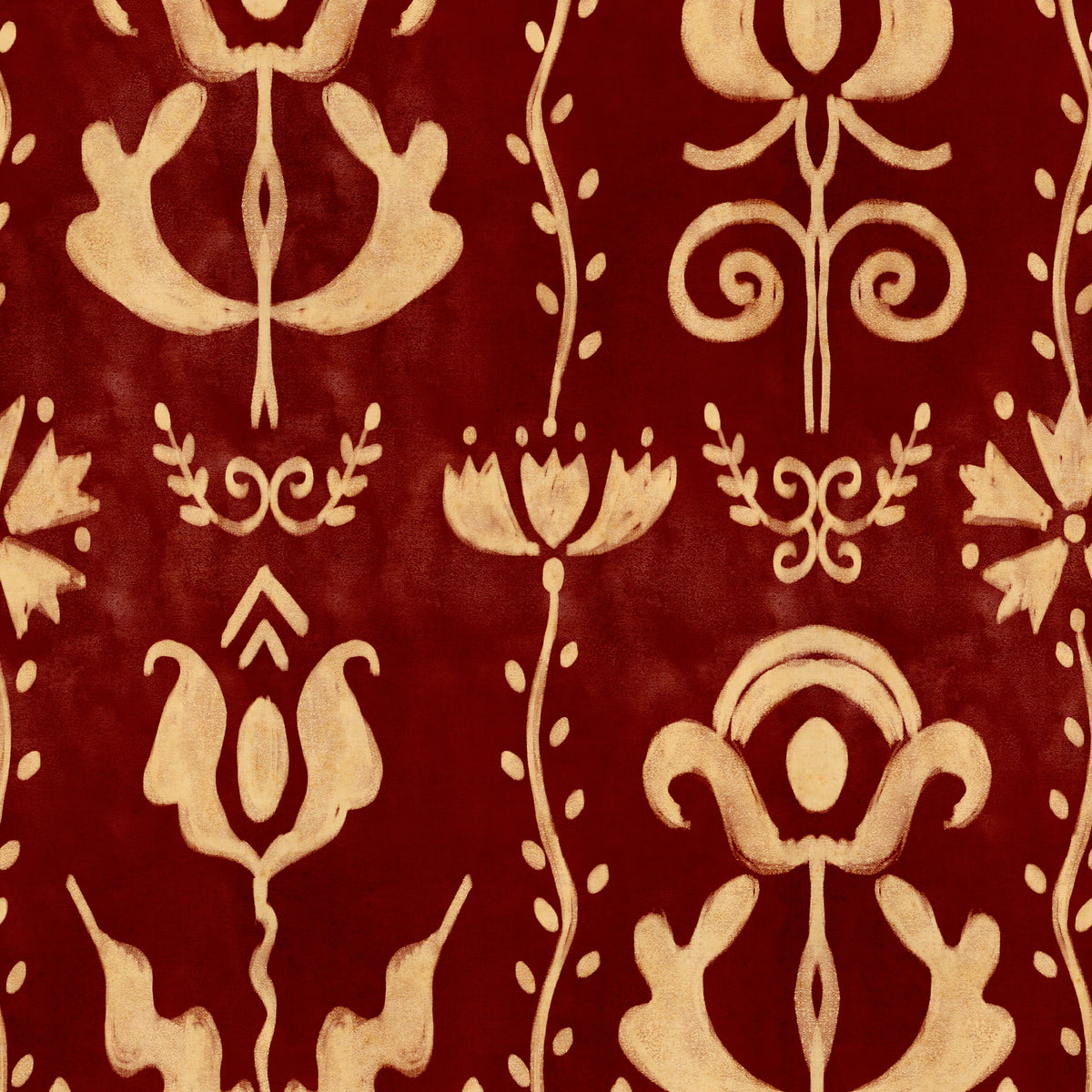 GRANDMA'S STENCIL Scarlet wallpaper by MINDTHEGAP, full pattern detail.