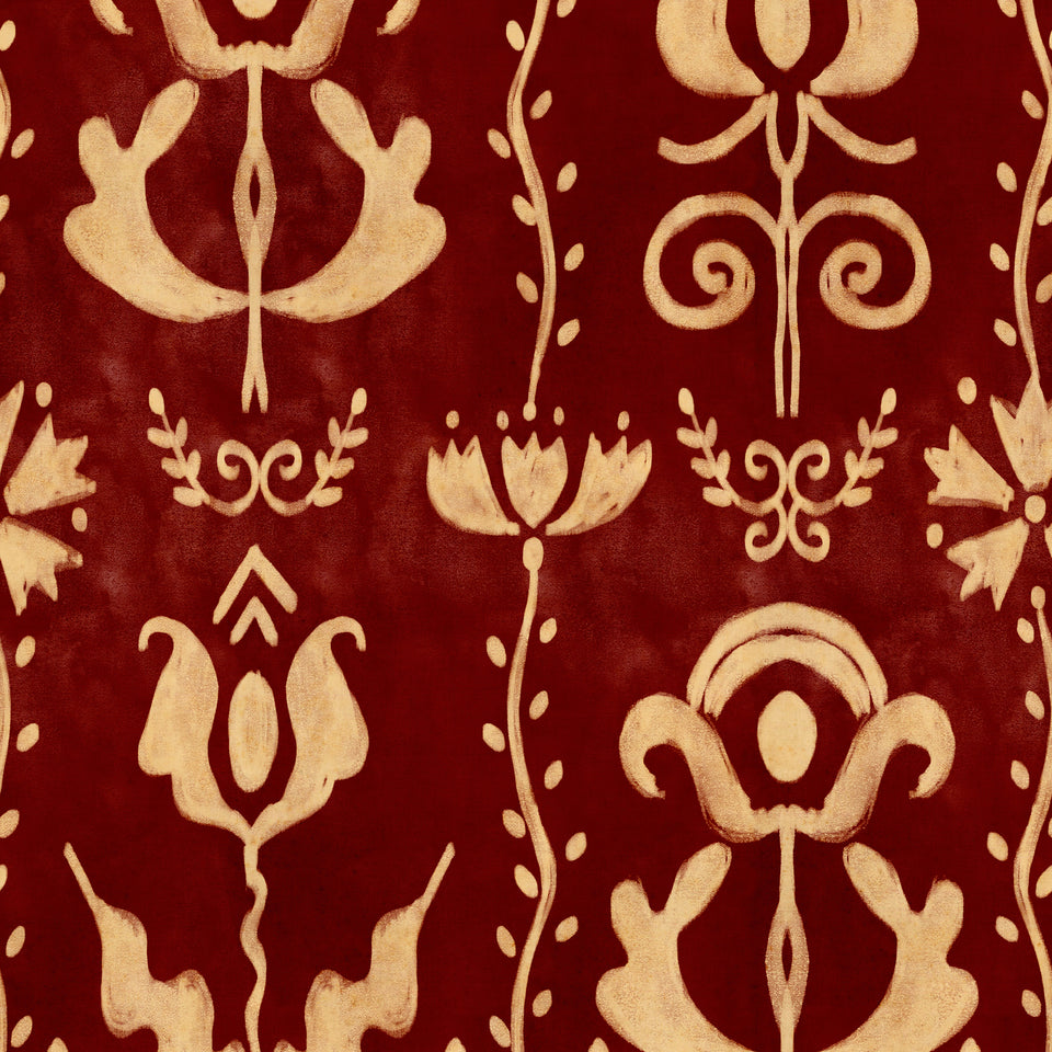 GRANDMA'S STENCIL Scarlet wallpaper by MINDTHEGAP, full pattern detail.
