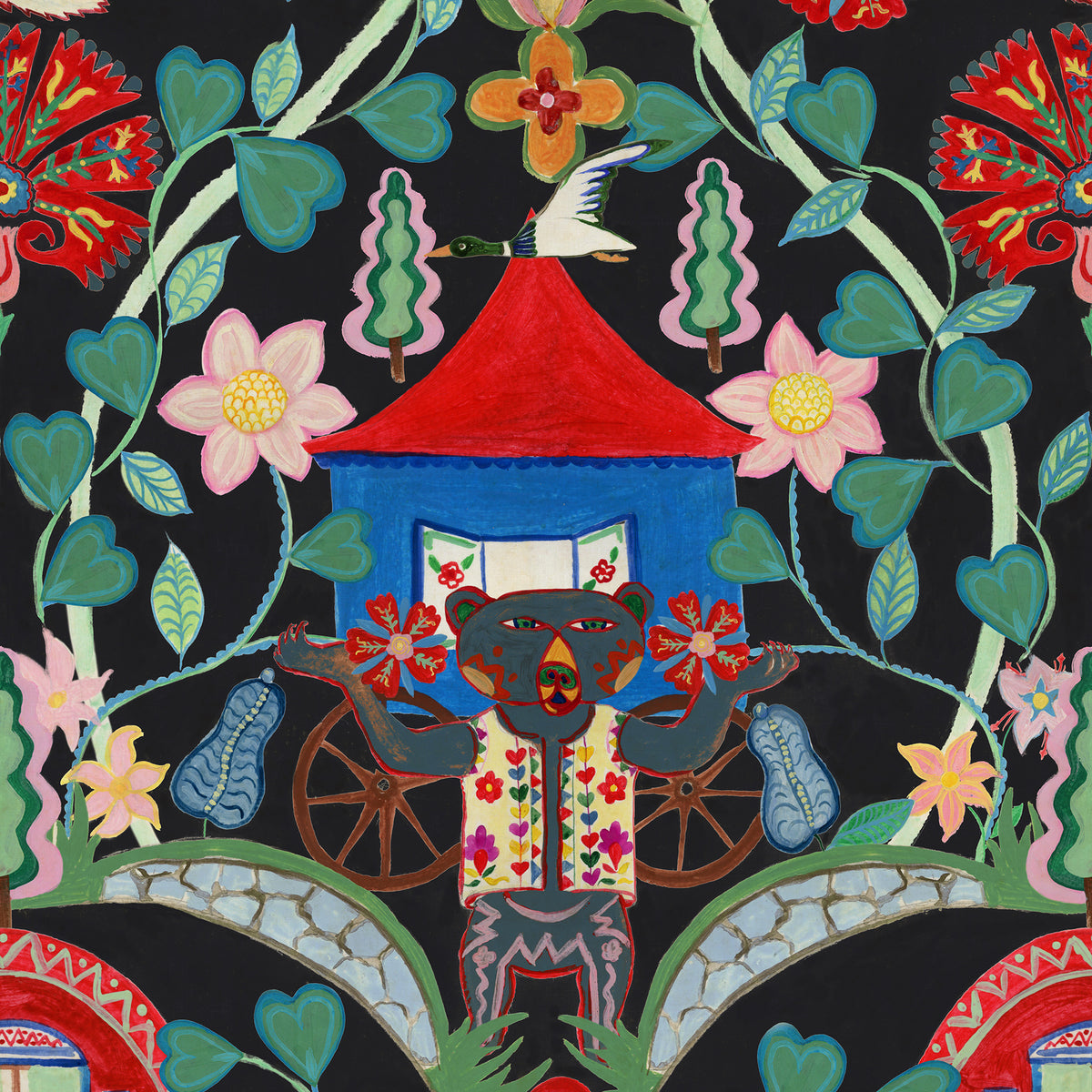 GYPSY FAIRYTALE Anthracite wallpaper by MINDTHEGAP, full pattern detail.