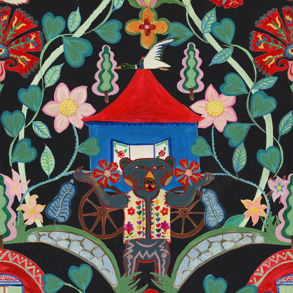 GYPSY FAIRYTALE Anthracite wallpaper by MINDTHEGAP, full pattern detail.