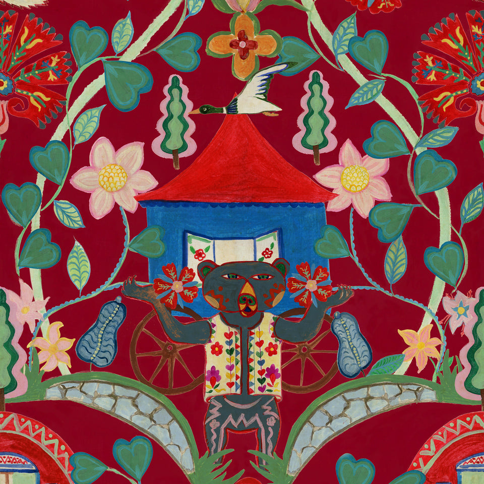 GYPSY FAIRYTALE Ruby wallpaper by MINDTHEGAP, full pattern detail.