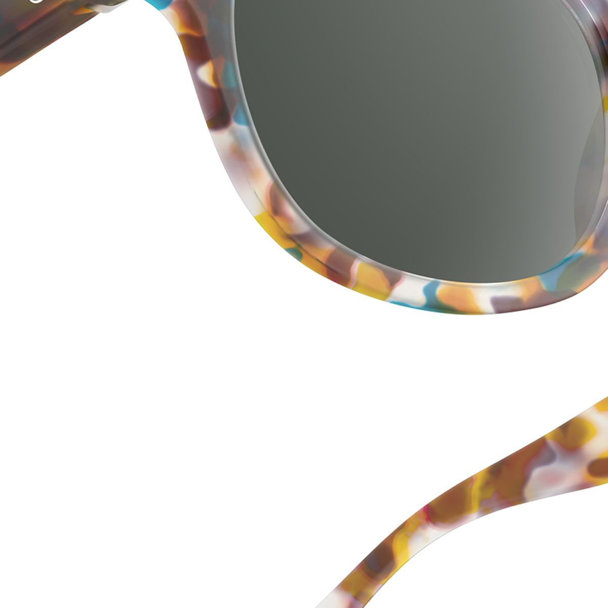 Frame and lens detail of IZIPIZI #C Sunglass Readers in Blue Tortoise
