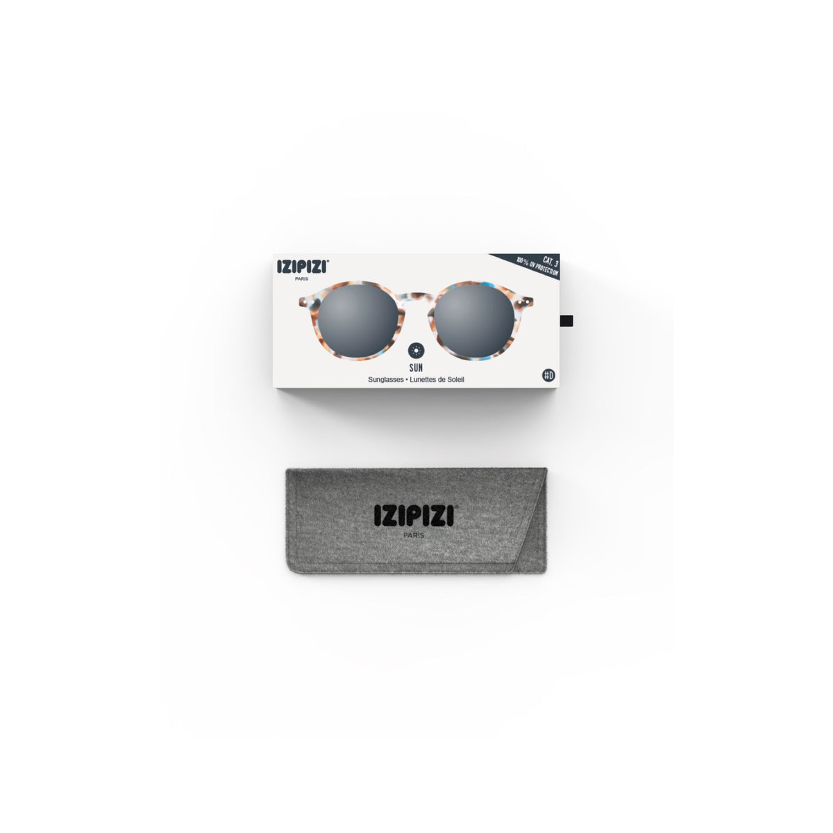 IZIPIZI #D Sunglass Readers in Blue Tortoise with pouch or case and packaging