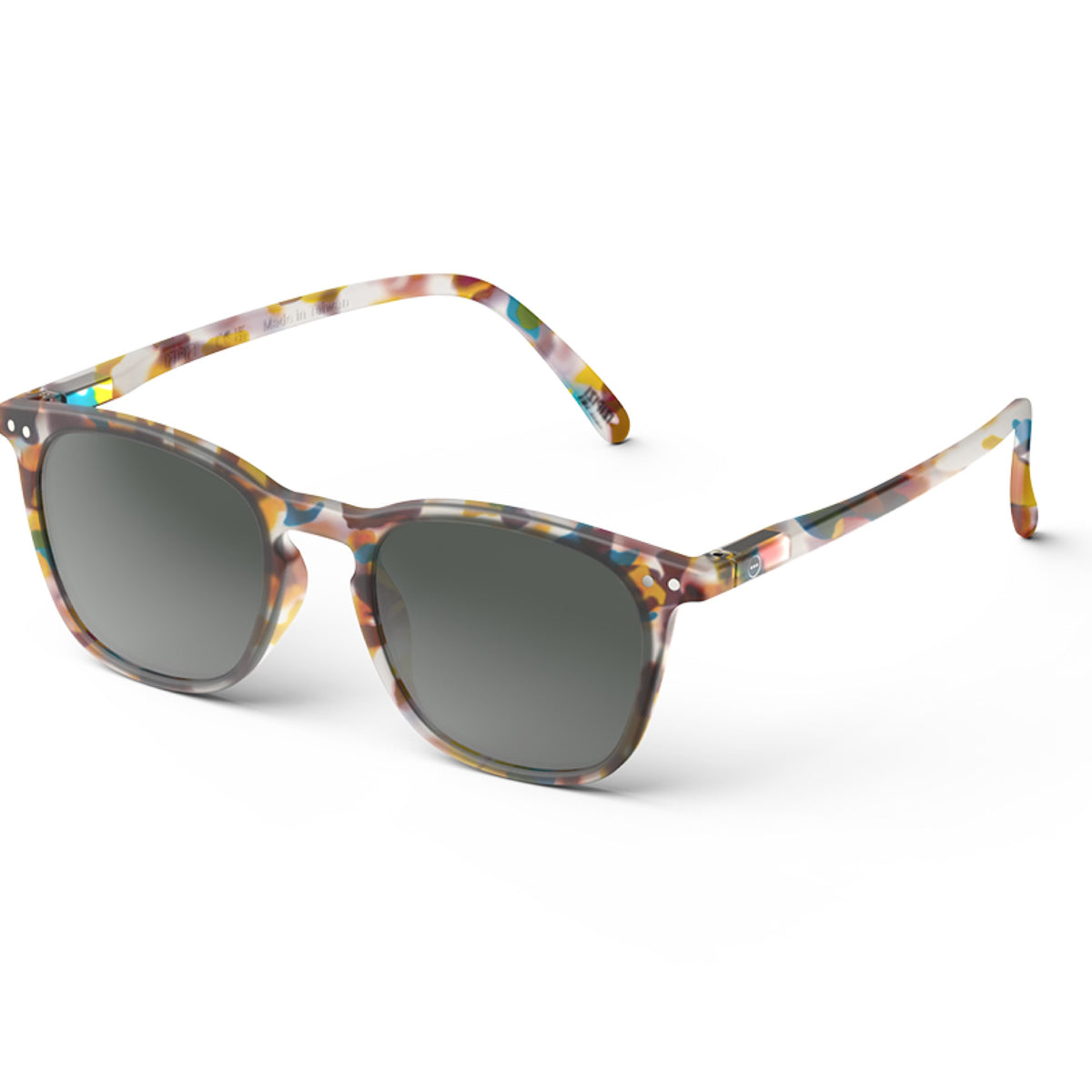 Angled view of IZIPIZI #E Sunglass Readers in Blue Tortoise