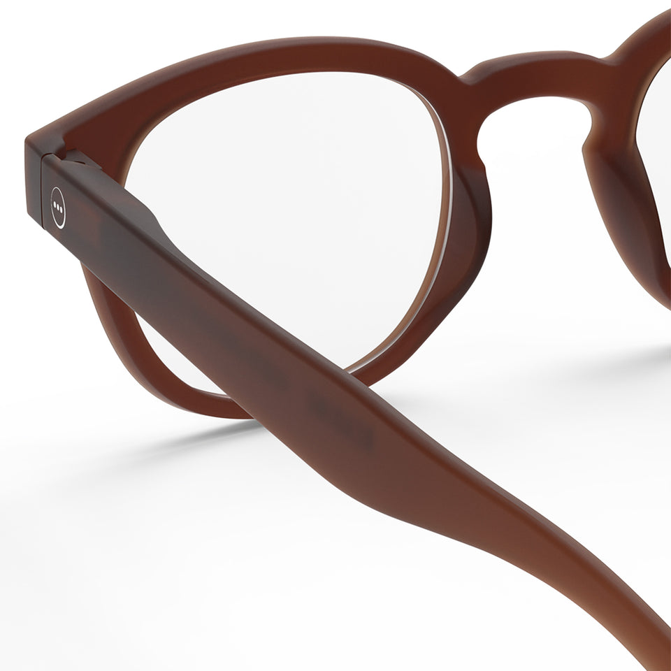 a pair of frosted dark brown reading glasses from Izipizi France