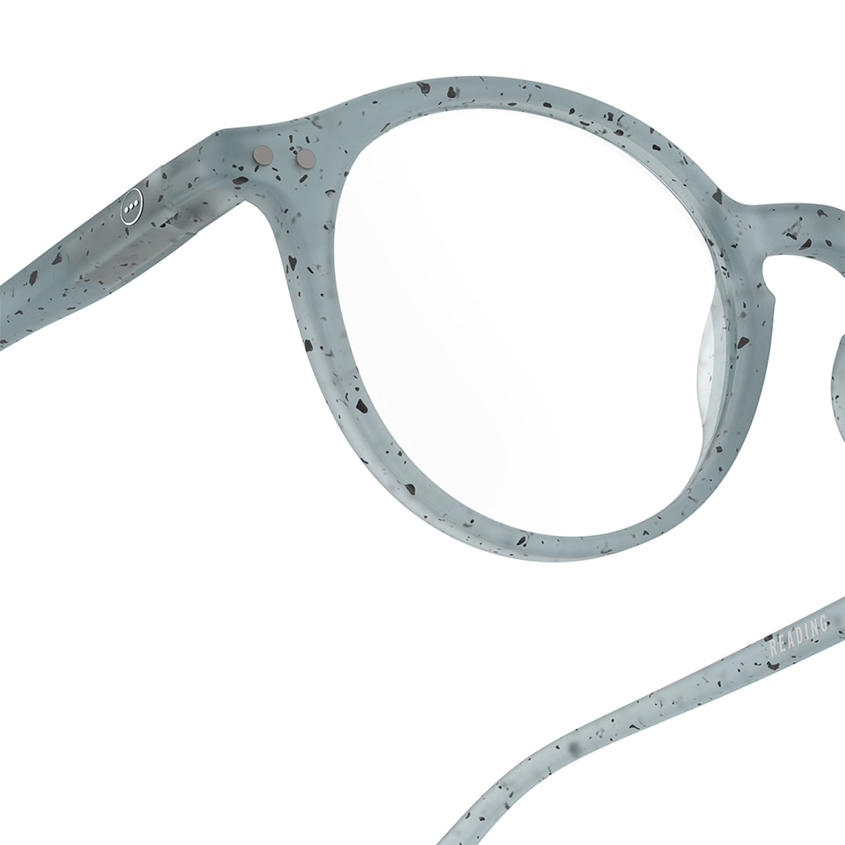 a pair of terrazzo speckled light baby blue reading glasses from izipizi France